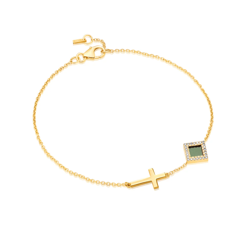 Bracelete Crucifixo Nanochip Biblia Banhado em Ouro 18K