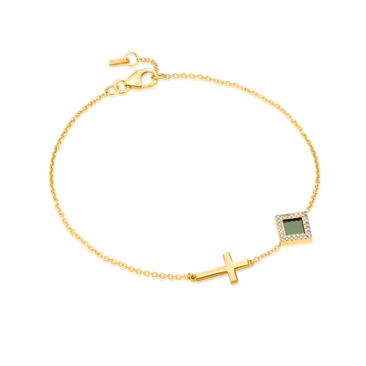 Bracelete Crucifixo Nanochip Biblia Banhado em Ouro 18K