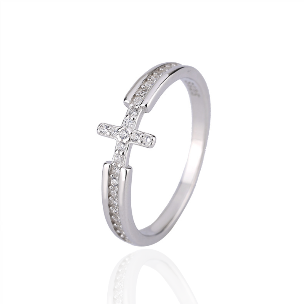 Anel Crucifixo Cravejado Prata 925