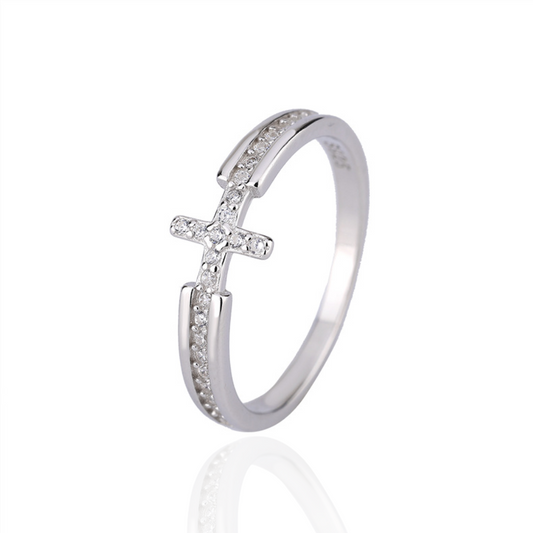 Anel Crucifixo Cravejado Prata 925